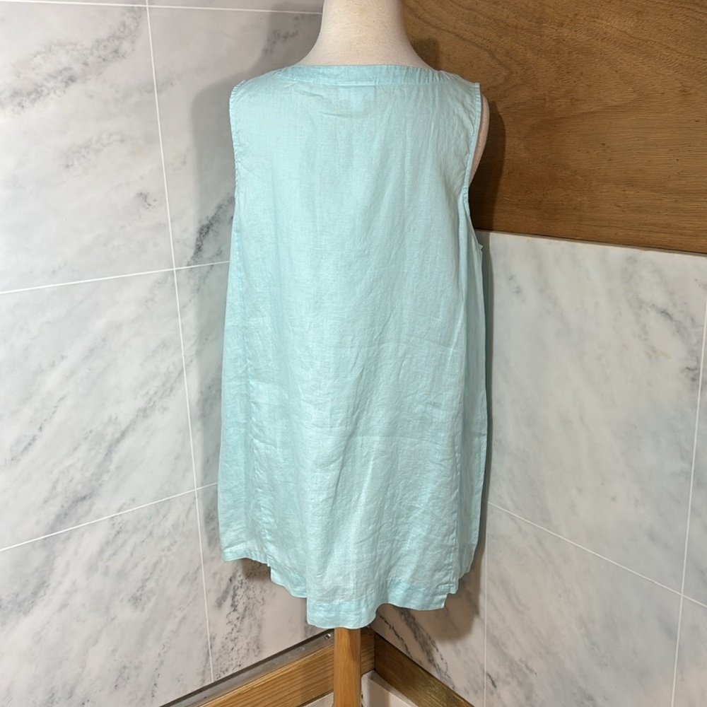 Pure Jill 100% Linen Tunic Top Sleeveless Pockets Lagenlook Aqua Blue size M - Picture 5 of 14